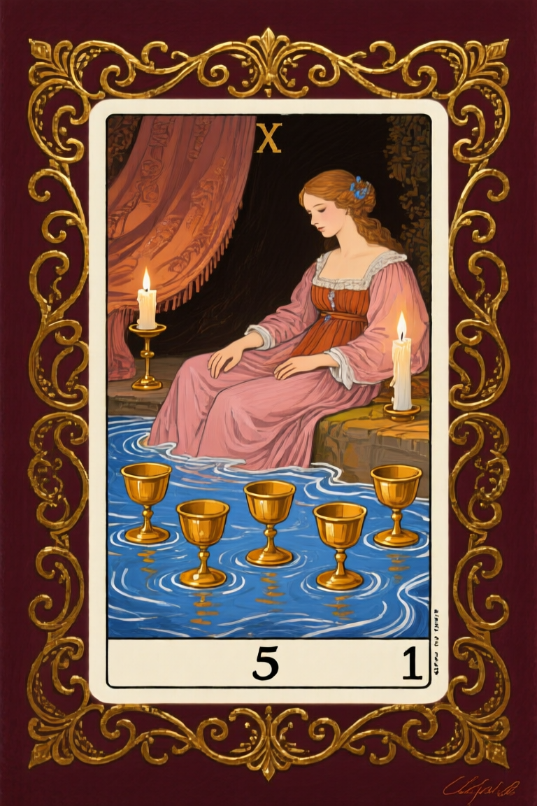 聖杯5 5 of Cups 塔羅牌