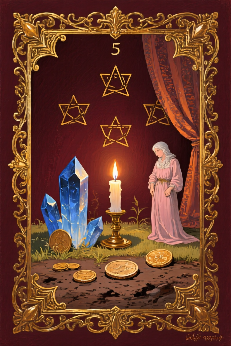 錢幣5 5 of Pentacles 塔羅牌