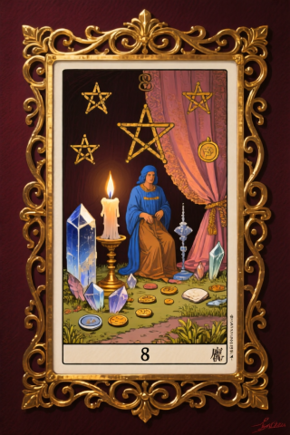 錢幣8 8 of Pentacles 塔羅牌